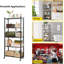 Étagère de rangement pliante en métal à cinq niveaux avec roulettes - Unité de rangement polyvalente pour le garage et la cuisine. Conception ventilée, aucun assemblage requis. Style en fer forgé noir, idéal pour les sous-sols et le rangement des aliments.