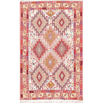 Tapis unique en laine noué à la main nouvel âge de 4 pi x 6 pi 3 po ivoire Nipha