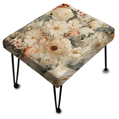 Beige rétro Country House Flower Harmony II - Repose-pieds rectangulaire en patchwork