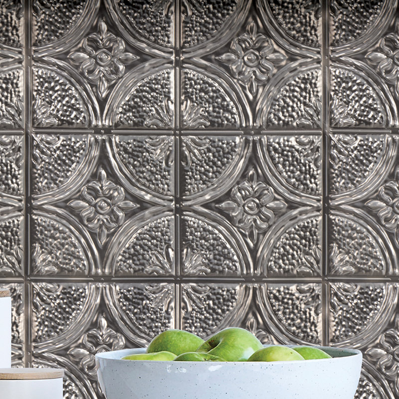 Camden 10'' W x 10'' L Vinyl Peel and Stick Mosaic Tile, Antique Silver