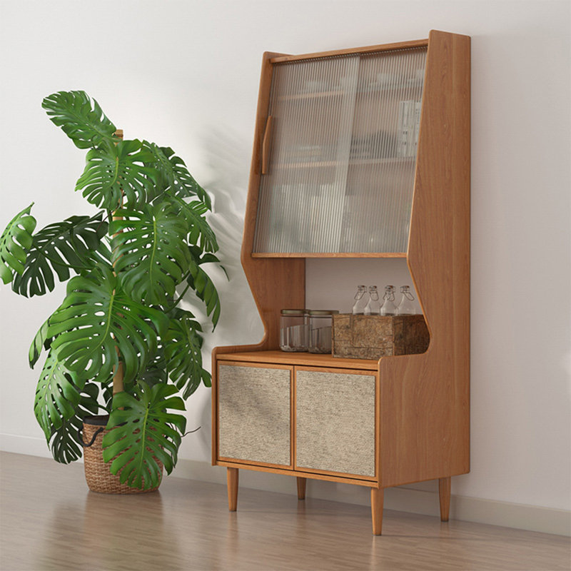 Scandinavian Solid Wood Storage Rattan Glass Food Cabinet, Natural