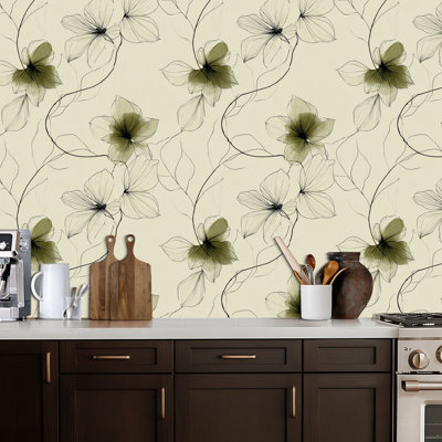 Peel and Stick Wallpaper Contact Paper Minimal Floral Line Art Fabric Self Adhesive and Removable 17.7in x 118in(45x300cm)