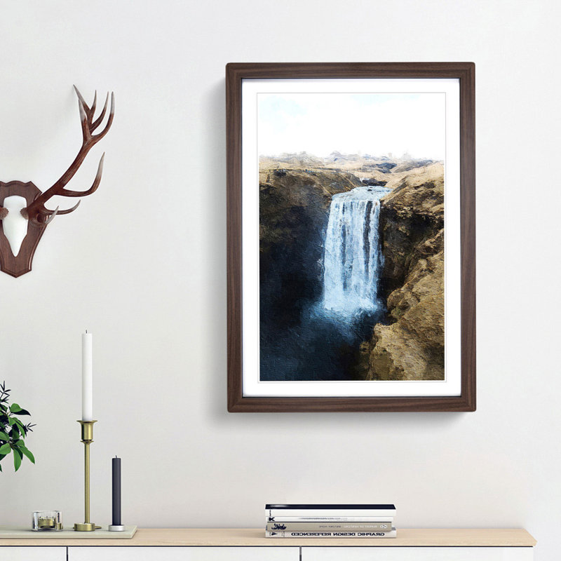 Skogafoss Waterfall Iceland - Picture Frame Painting Print, 65cm H x 48cm W x 2cm D, Walnut Framed