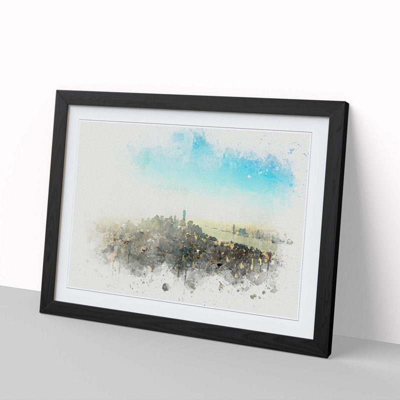 Manhattan New York in Abstract - Framed Print, 60cm H x 91cm W x 2cm D, Black