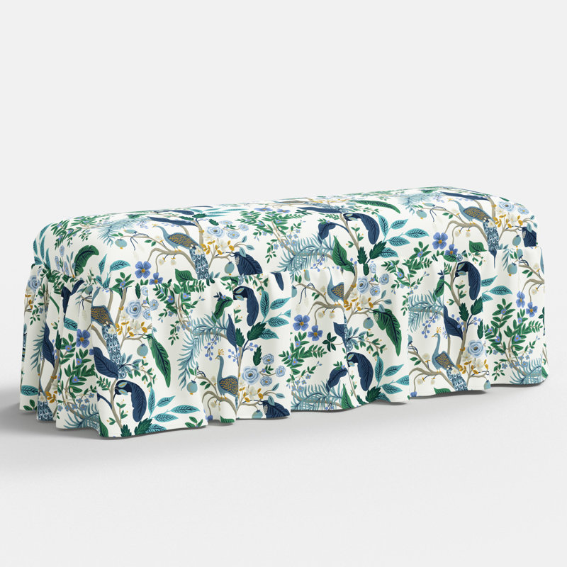 Surrey Dining Bench In Peacock Blue & White, Blue/White Flower