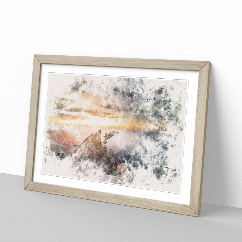 Rocks in the Ocean - Picture Frame Painting Print, 24cm H x 33cm W x 2cm D, Oak Framed