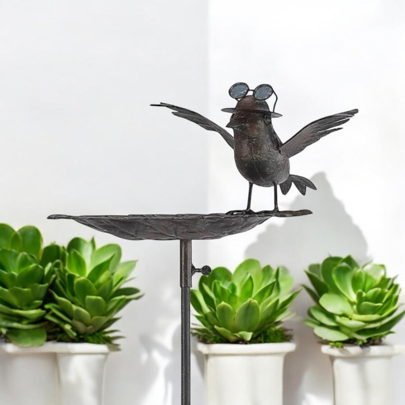Steel Birds Garden Stake - Hand Finished Weather Resistant Recycled Steel Outdoor Decorative Bird Feeder Stand