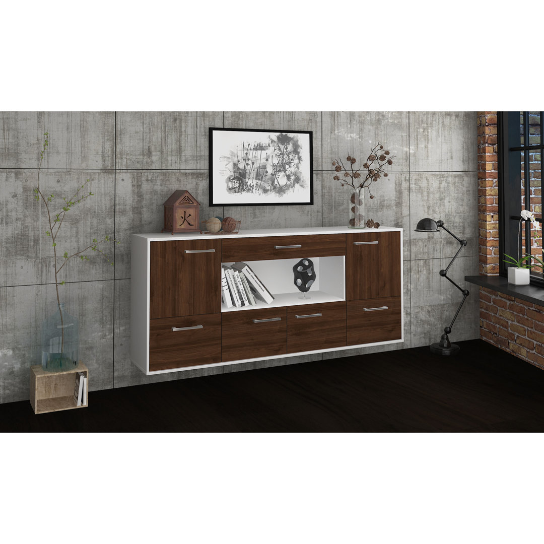 Sideboard Fullerton, Farbe: Rot/Anthrazit, Fliegend/Metallgriffe, Größe: 180x79x35cm