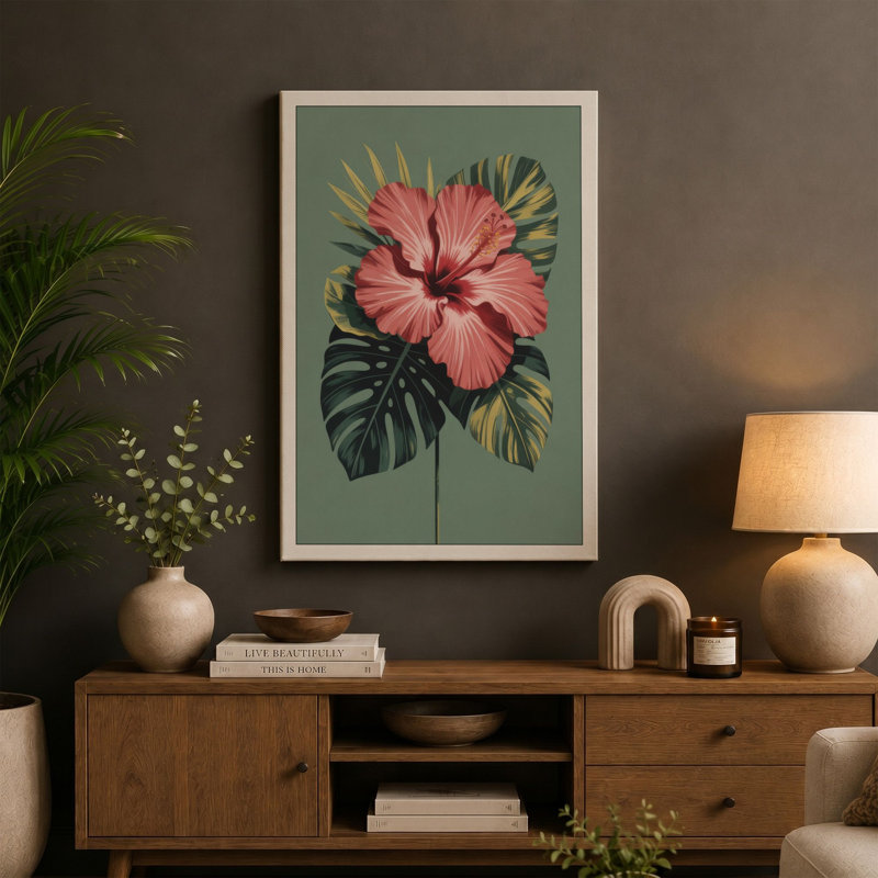 Pink Hibiscus Study Botanical - Wrapped Canvas, 30x20 - 76.2 x 50.8 cm, White Border