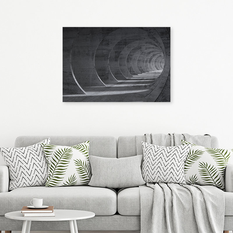 Grey 3D Tunnel - No Frame Print on Canvas, 70cm H x 100cm W