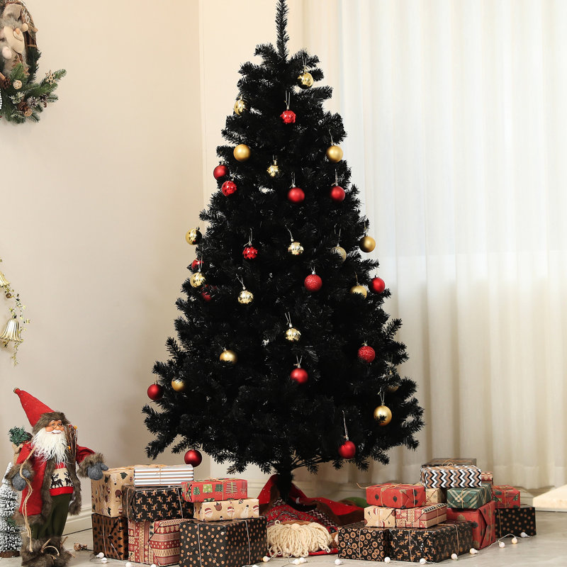 Arbre de Noël artificiel 6 pi, 1000 pointes de branches, ouverture automatique, base en acier, noir, apportez de la joie à votre grand bureau personnel
