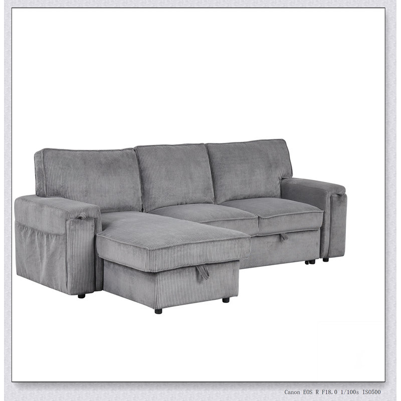 U_STYLE Canapé-lit modulaire rembourré avec sacs de rangement et 2 porte-gobelets sur les accoudoirs, Polyester gris