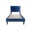 Lit simple en velours bleu riche riche avec tête de lit réglable, pieds de soutien centraux, aucun sommier requis