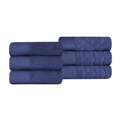 Rodmur Turkish Cotton 6 Piece Jacquard Herringbone and Solid Medium Weight Hand Towel Set
