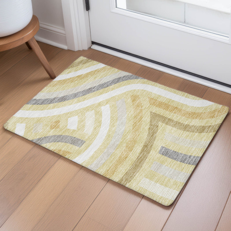 Tapis mid-century moderne lavable à la machine intérieur / extérieur Chantille ACN2467, Blé, 1 pi 8 po x 2 pi 6 po