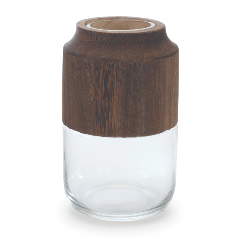 Vase de table Bradon, H 9 po x l 5,5 po x P 5,5 po, Brun / Transparent