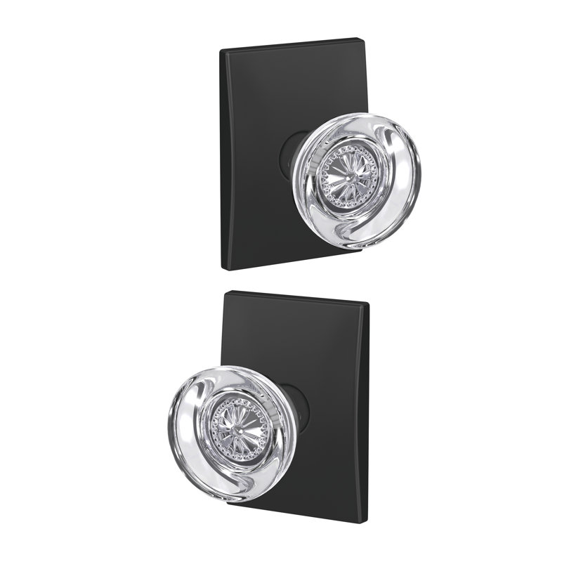 Hobson Non-Turning Glass Knob with Century Trim, Matte Black