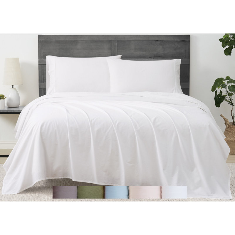 Solid Percale, White, Queen Sheet Set with 2 Pillowcases