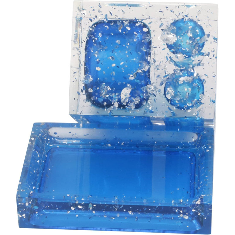5-Piece Resin Bathroom Kit: Soap Dish, Dispenser, Toothbrush Holder, Tumbler, Blue