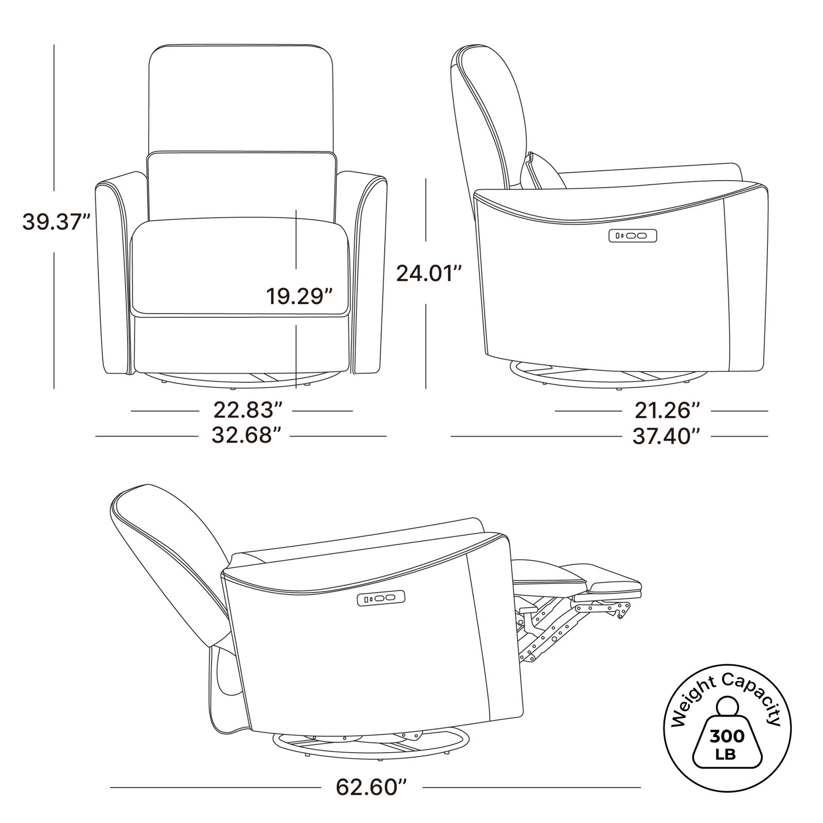 Santo 33" Genuine Leather Swivel Power Recliner, Impression Cognac