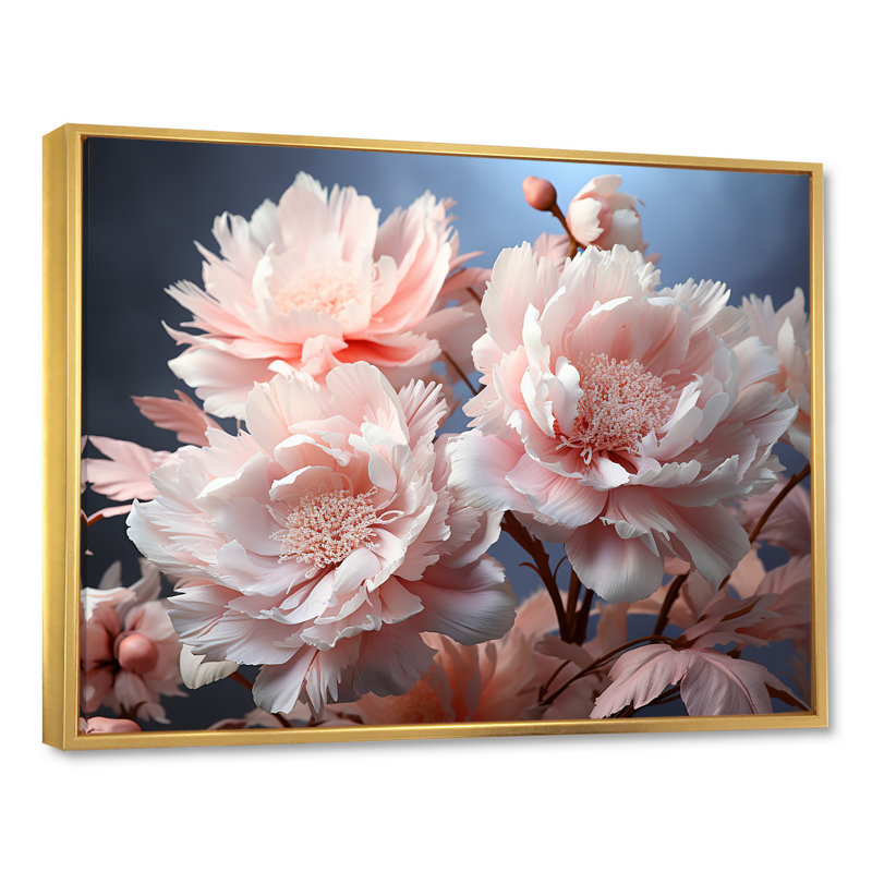 Jardin rose de délices de pivoine I, Cadre flottant doré, H 34 po x l 44 po x P 1,5 po