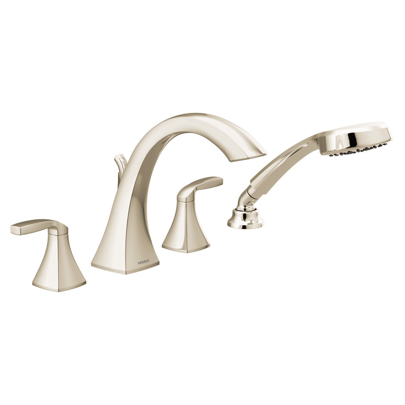 Voss Double Handle Deck Mounted Roman Tub Faucet Trim with Handshower, Polished Nickel