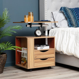 Tirrinia Bedside Shelf Table & Storage Organizer Caddy - Cup & Pen Recess Design, Detachable Frame, Charger Cord Slots Floating