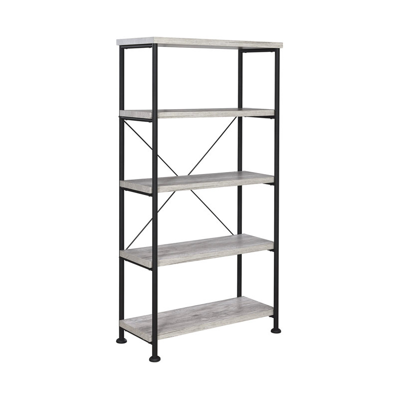 Bibliothèque à 4 tablettes avec bois de grève gris et finition noire