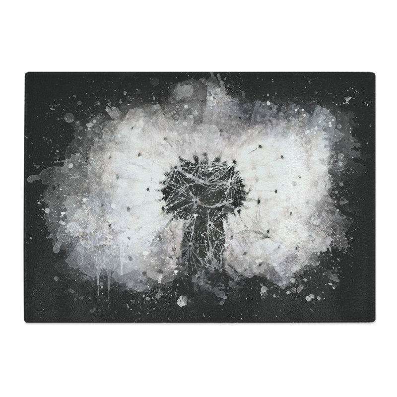 Tempered Glass a Dandelion Flower Paint Splash Chopping Board, 28.5 cm x 39 cm
