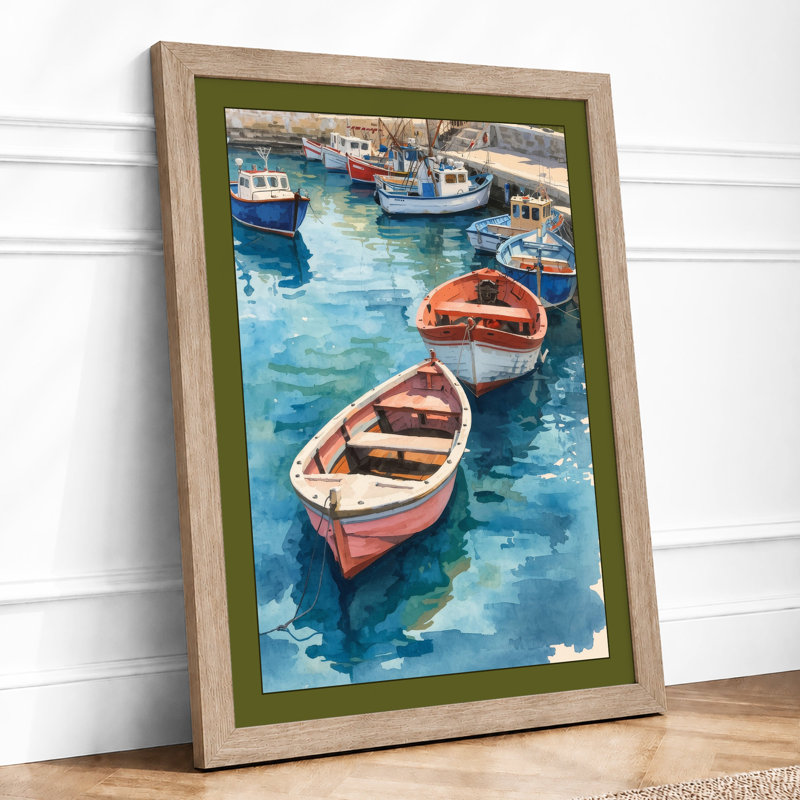 Mediterranean Harbor Coastal - Framed Print, A1 - 84.1 x 59.4 cm, Oak