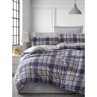 Ensemble de housse de courtepointe très grand, bleu foncé, 102,4 x 86,6 pouces | 65% coton / 35% polyester, 120 fils | Taie d'oreiller à enveloppe lavable à la machine (2 pièces) avec fermeture à boutons | Literie luxueuse et confortable