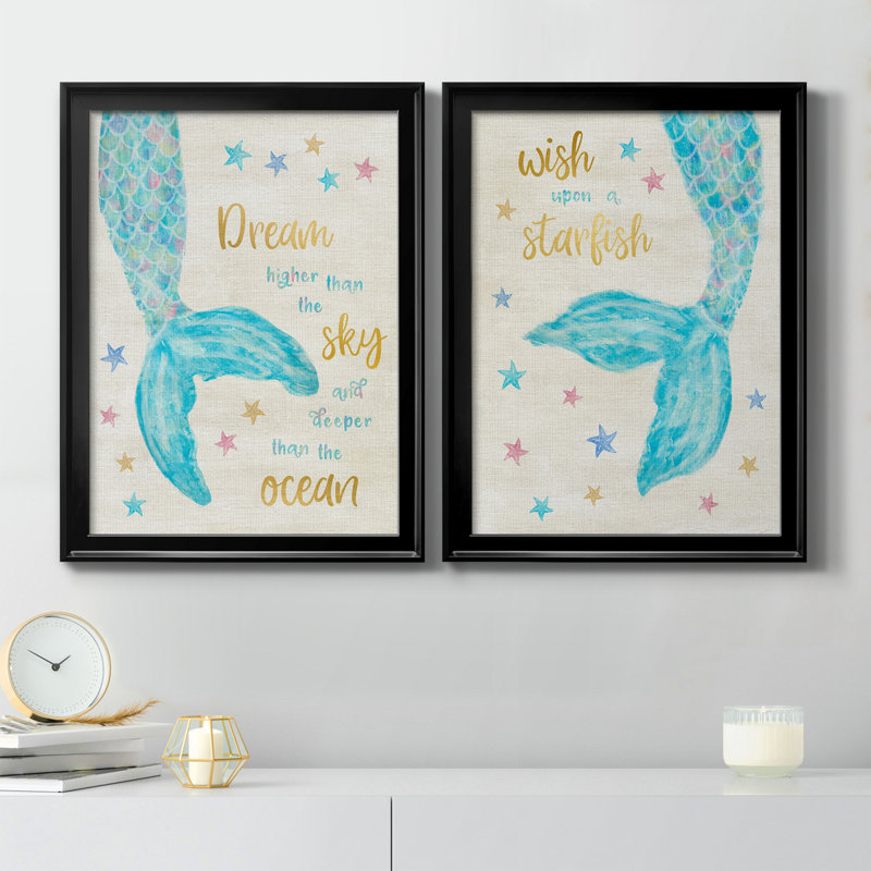 «Mermaid Dream», ensemble de 2 encadrements d'art textuel sur toile, H 18,5 po x l 49 po x P 1,5 po, Noir