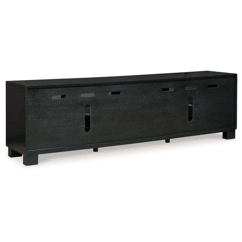 Winbardi Black 85" TV Stand with Glass Doors and Cabinets
