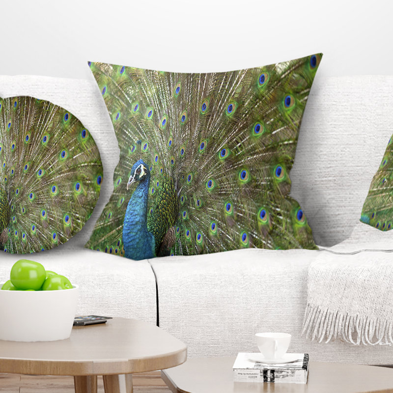 Coussin peacock avec plumes animal magnifique, 16 po x 1 po, Coussin décoratif