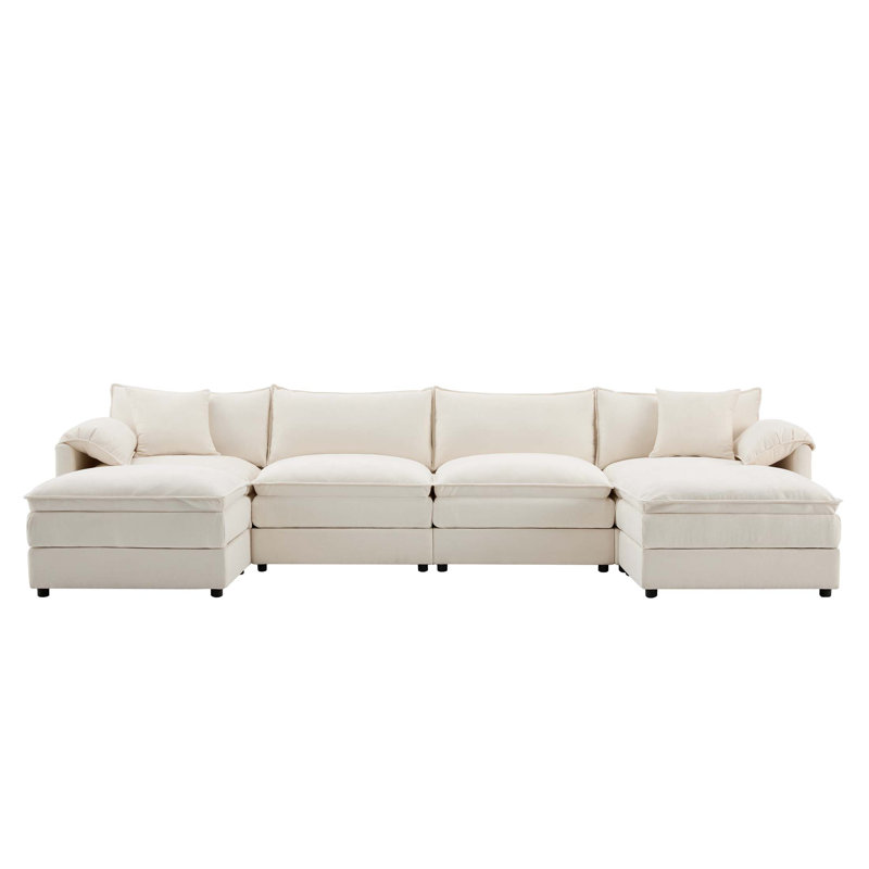 Canapé modulaire en forme de L 136 po, canapé modulaire en L 136 po, canapé 4 places avec repose-pieds mobile, Crème, crème