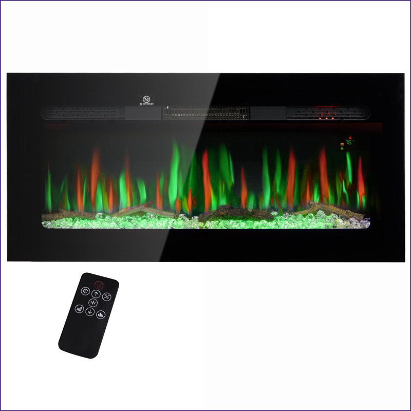Foyer électrique encastré / mural 36 po avec télécommande, chauffage 1500 W, flamme réglable | Noir | Acier