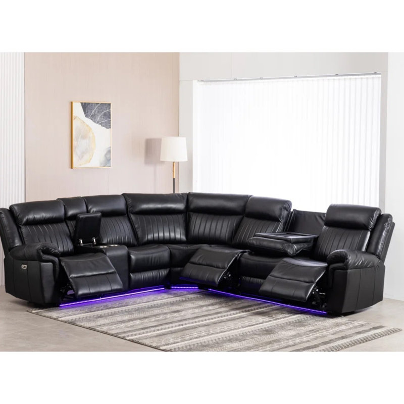 Canapé modulaire en cuir 3 pièces Arvard, Similicuir noir