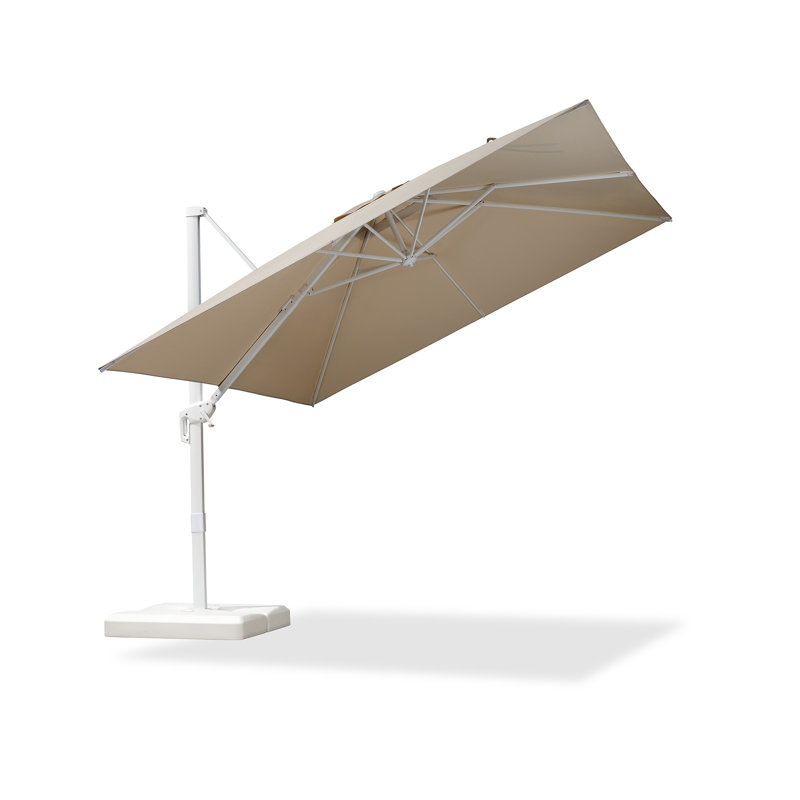 Parasol carré en polyester beige en porte-à-faux 10 pi x 10 pi avec base Ronav, Beige, 10 pi x 10 pi