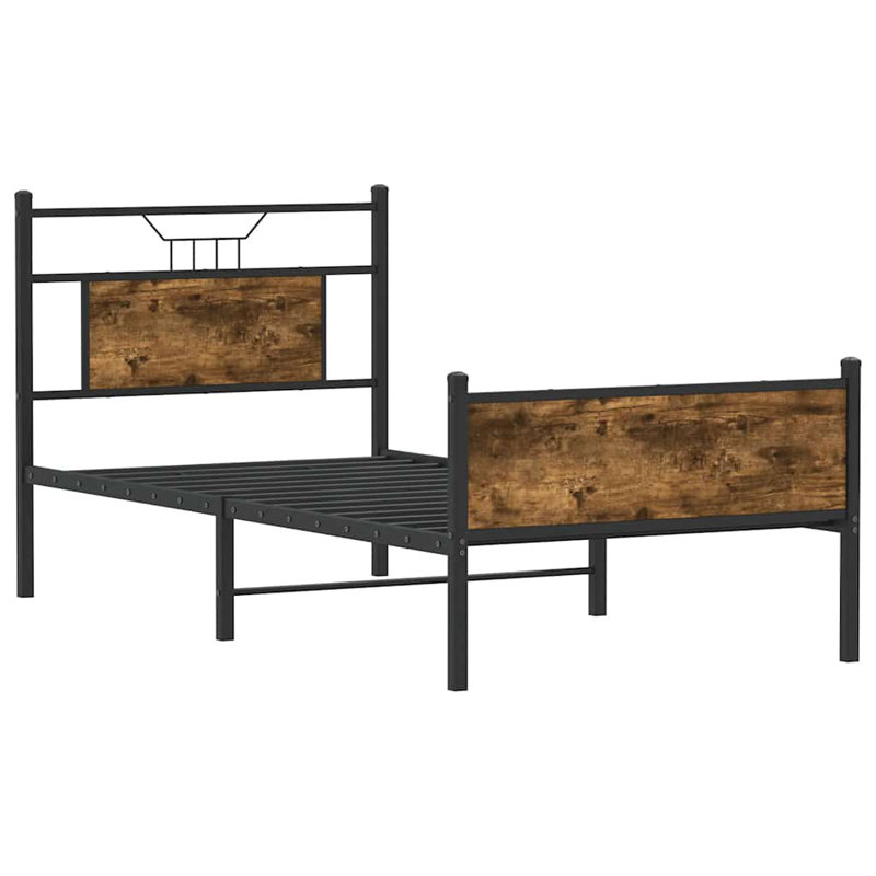 Bed Frame Without Mattress Engineered Wood, Smoked Oak, European Single (90 x 200cm)