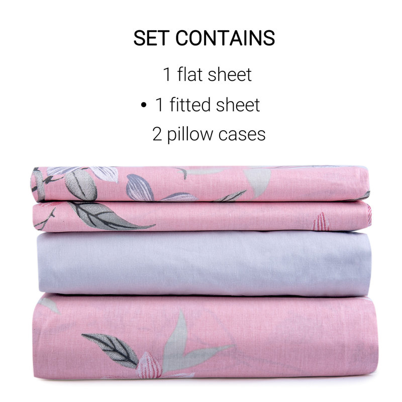 Twin Pink Floral Cotton Percale Bedding Set