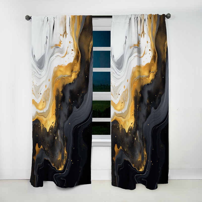 Longwood - Abstract Marble Marble Room Darkening Curtain - 1 Panels, 52" W x 95" L
