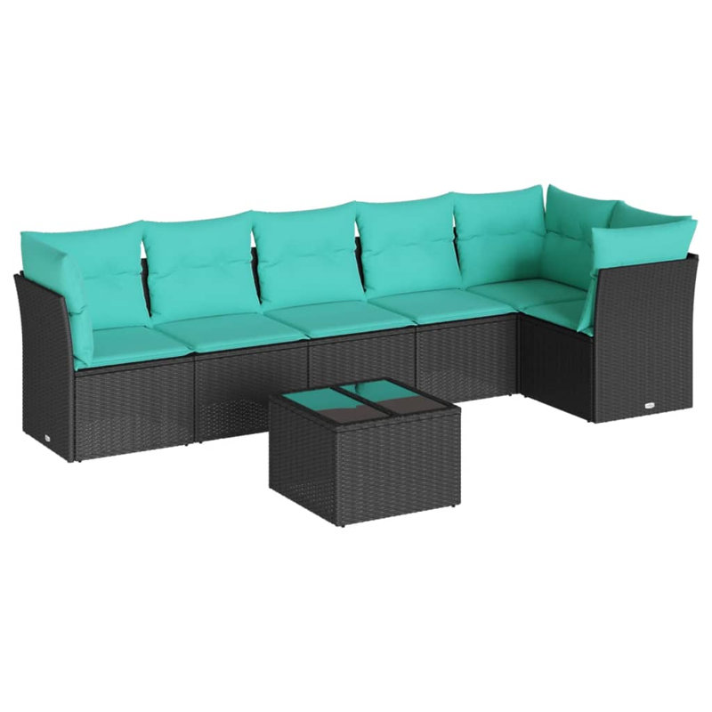  Ensemble de canapé de patio 7 pièces avec coussins en rotin de polyester noir