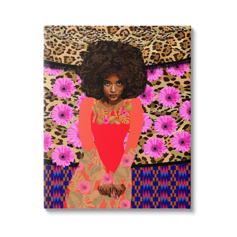 «Leopard Floral Motif» par Lynnda Rakos - impression de fleurs roses, Toile tendue, H 20 po x l 16 po x P 1,5 po