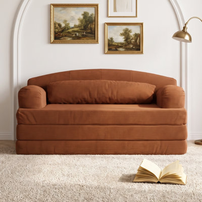 57.1" Wide Corduroy Loveseat Convertible Floor Sofa Bed with Removable Cover