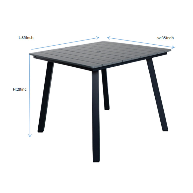 35 Inch Square Patio Dining Table With Umbrella Hole, Iron Frame Wpc Tabletop, All-weather, Gray