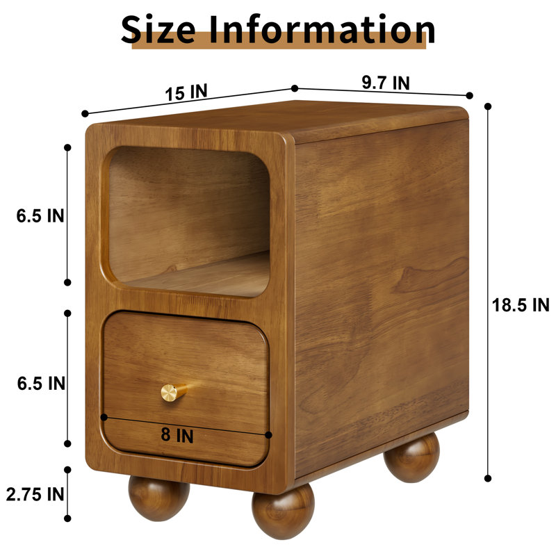 Small Narrow Nightstand With Drawers, Solid Wood Nightstand, Walnut Night Stand, Mid Century Side Table, Modern Bedside Tables For Bedroom