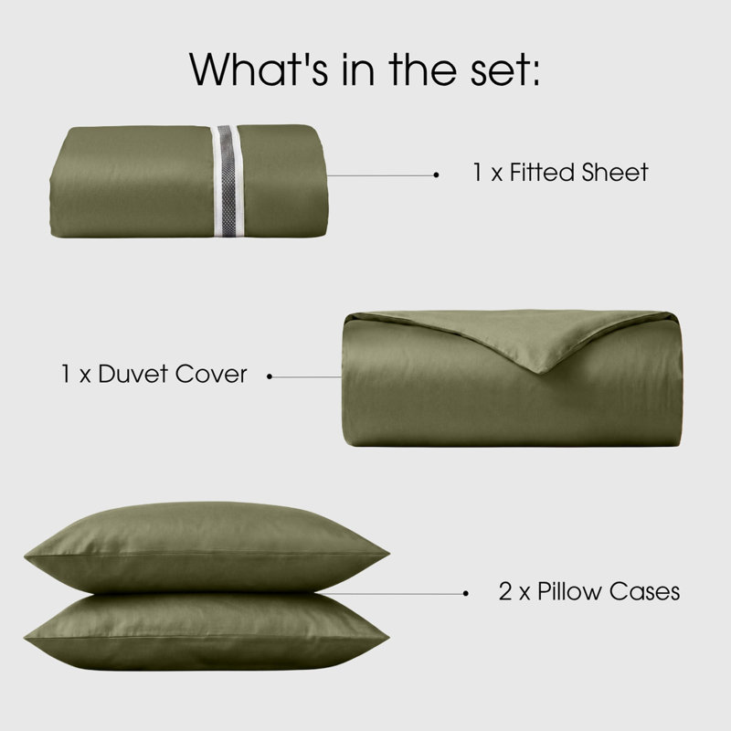 100% Cotton Sateen 460 Thread Count 4-Piece Bedding Set, King, Green, 50x75cm Pillowcase