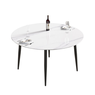 6 Dining Table With 53.14" Sintered Stone - White, & Cleanable For 6 Easy Maintenance