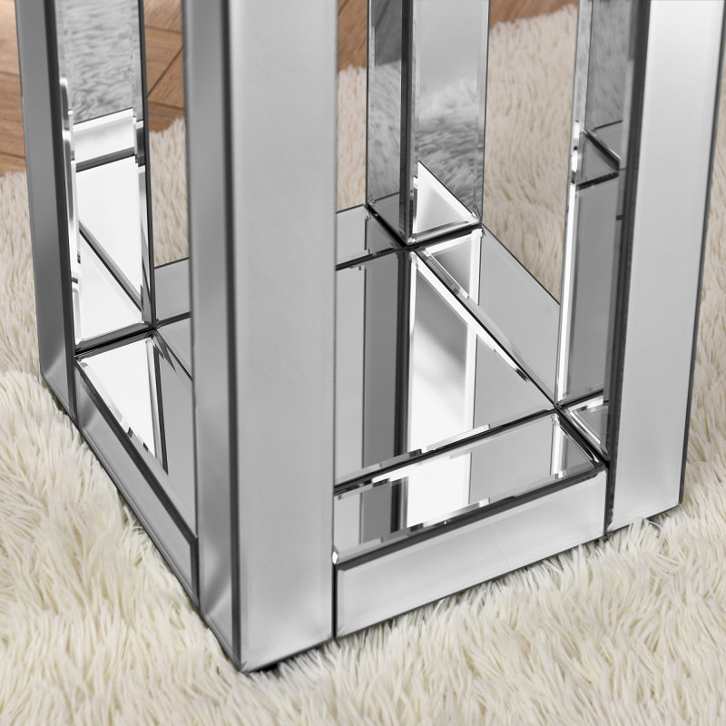 Table de bout en miroir avec incrustation de cristaux, petit canapé moderne 2 niveaux avec rangement, table d'appoint argentée pour le salon, la chambre à coucher, le café et les petits espaces: P 11,8 po x l 11,8 po x H 26 po