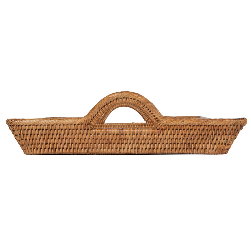 Brown Handwoven Rattan Decorative Serving Tray with Ear Handles
